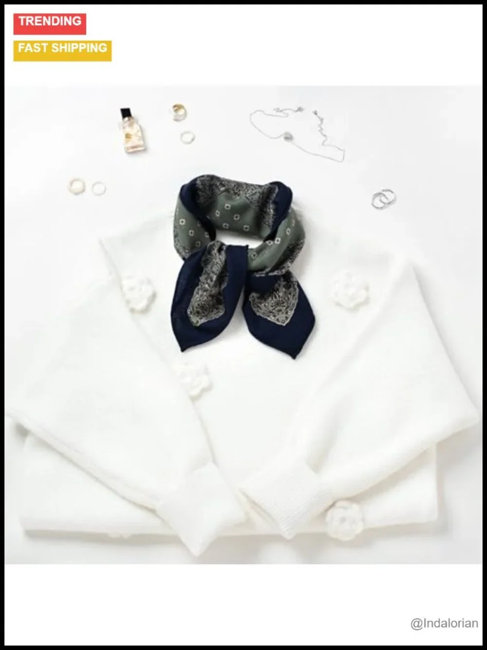 Silk Wool Blend Square Scarf, Hand-Rolled Reversible Neckerchief for Travel &